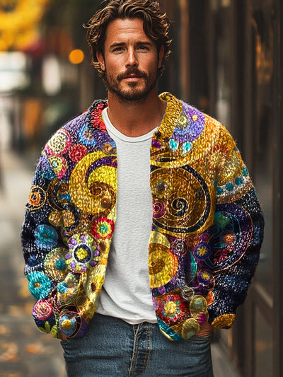 Gentleman Vintage Multicolor Spiral Art Print Cardigan Sweater