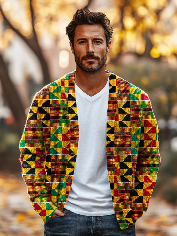 Gentleman Vintage Colorful Ethnic Geometric Art Print Cardigan Sweater