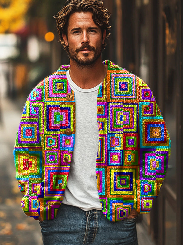 Gentleman Vintage Rainbow Color Irregular Geometric Art Print Cardigan Sweater