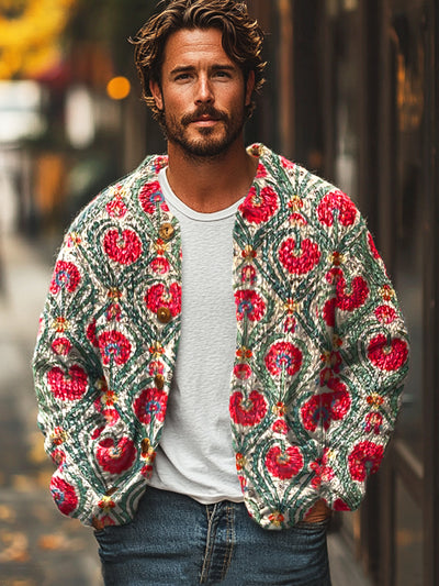 Gentleman Vintage Ethnic Floral Art Print Cardigan Sweater