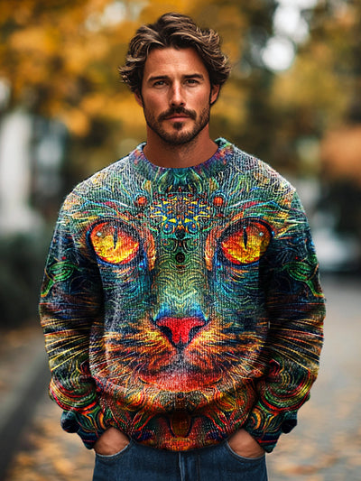 Gentleman's Casual Persian Cat Art Print Crew Neck Sweater