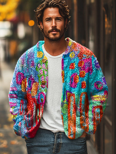 Gentleman Vintage Colorful Abstract Art Print Cardigan Sweater