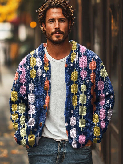 Men's high fashion print casual cardigan sweater jacket