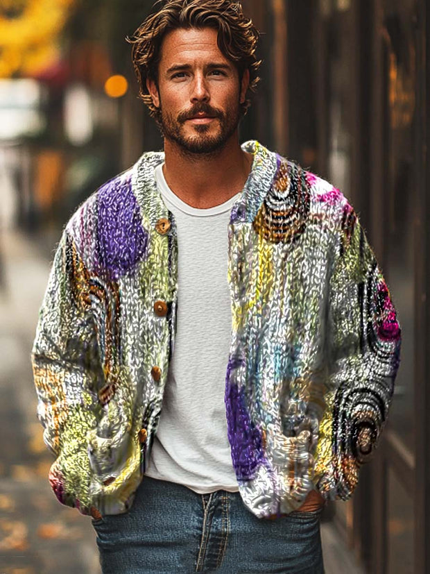 Men's premium simple fashion print casual cardigan sweater jacket