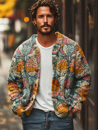 Men's fashion print casual cardigan sweater jacket