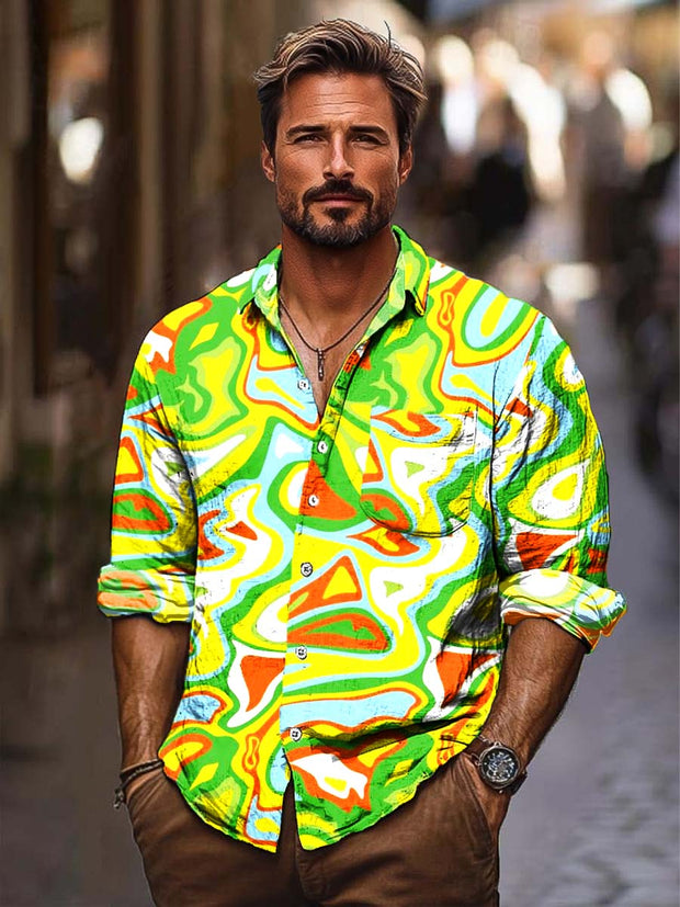 Men's colorful bright glamour fashion digitally printed long sleeve shirt