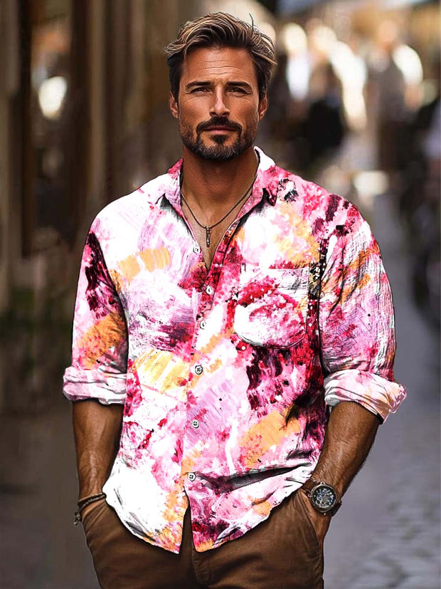 Men's Simple High Fashion Digital Printed Long Sleeve Shirt