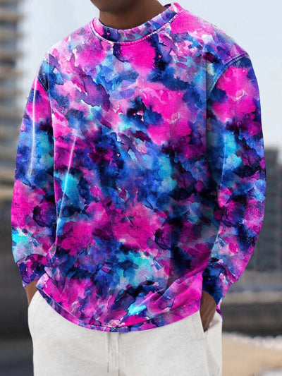 Men's ink smudge premium fashion digital print round neck long sleeve sweatshirt