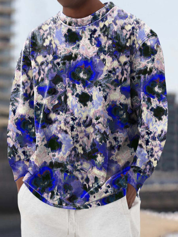 Men's floral smudge digital print chic casual crewneck long-sleeved sweatshirt