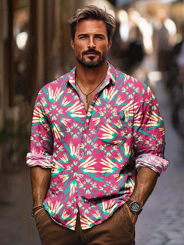 Men's classic fashion digitally printed long-sleeved shirt