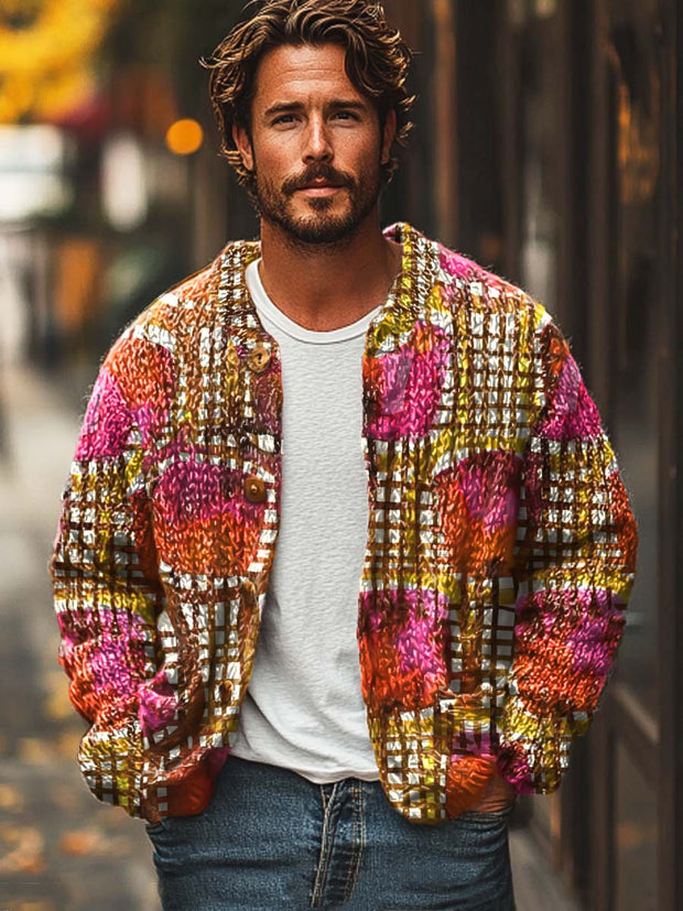 Men's High Art Fashion Print Casual Loose Sweater Jacket