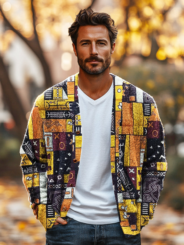 Gentleman Vintage Tribal Art Print V-Neck Cardigan Sweater