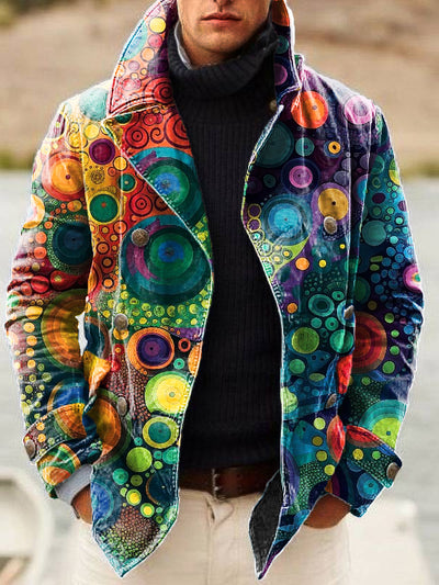 Gentleman Vintage Colorful Irregular Art Print Lapel Double Breasted Jacket