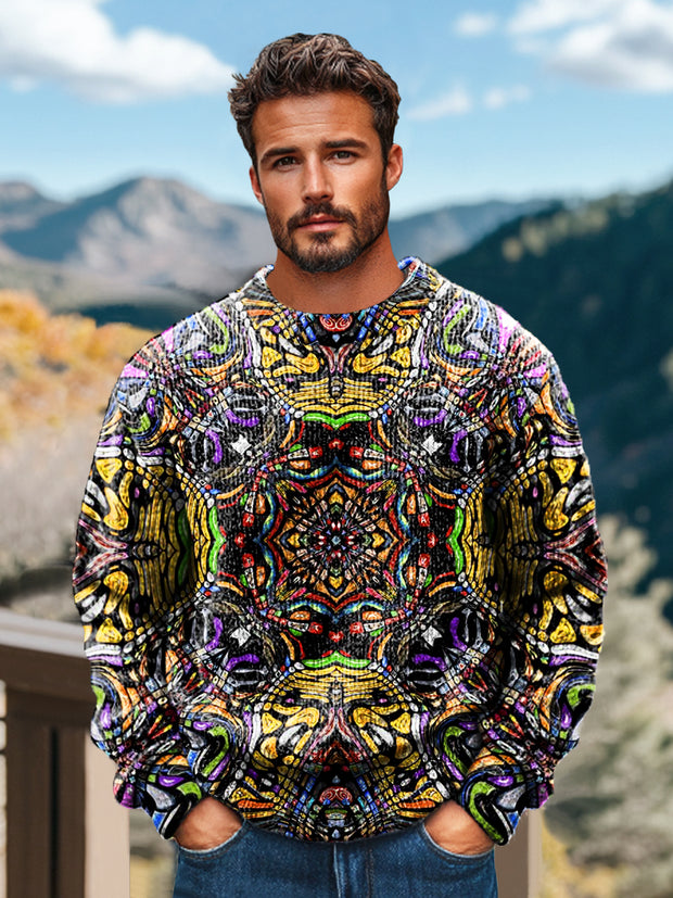 Gentleman Casual Ethnic Style Mandala Art Print Crew Neck Sweater