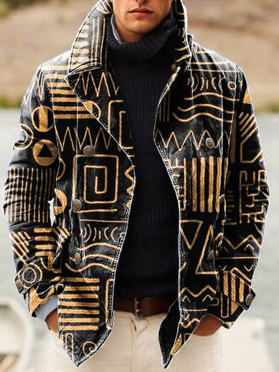 Gentleman Vintage Ethnic Pattern Art Print Lapel Double Breasted Jacket