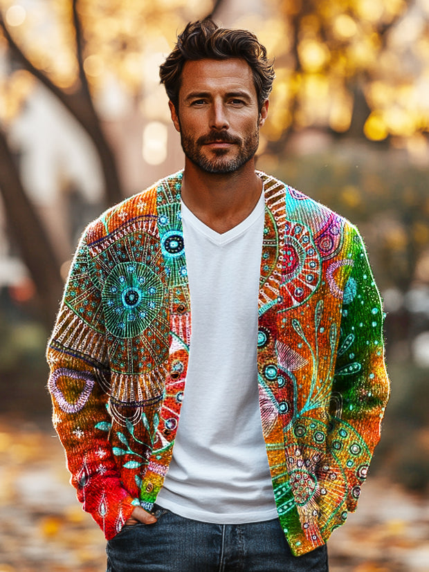 Gentleman Vintage Abstract Botanical Floral Art Print V-Neck Cardigan Sweater