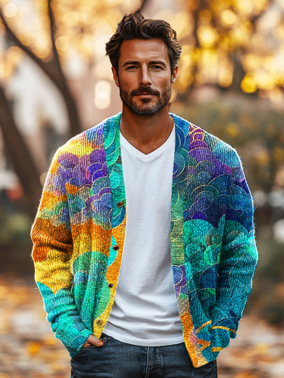 Gentleman Vintage Geometric Cloud Art Print V-Neck Cardigan Sweater