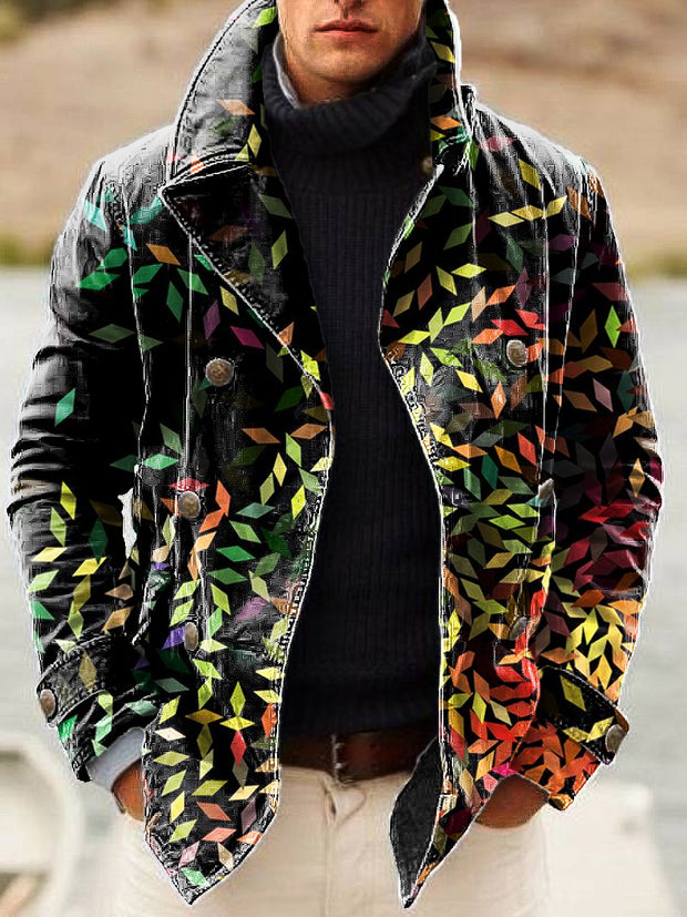 Gentleman Vintage Gradient Geometric Art Print Lapel Double Breasted Jacket