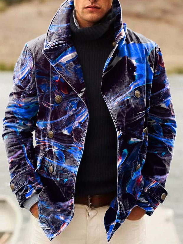 Men's statement fashion smudge digital print double-breasted jacket