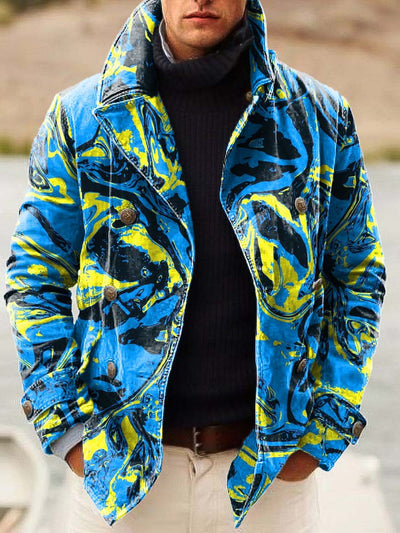 Men's High Abstract Fashion Versatile Digital Print Double-breasted Jacket