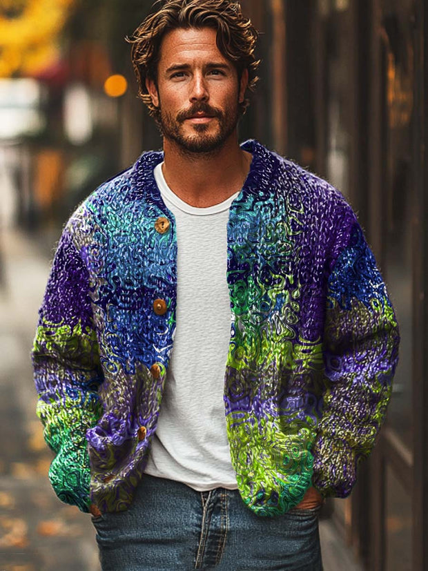 Men's personality, cool fashion, digital print, casual loose sweater, cardigan, jacket