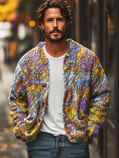 Men's High Abstract Fashion Versatile Digital Print Sweater Cardigan Jacket