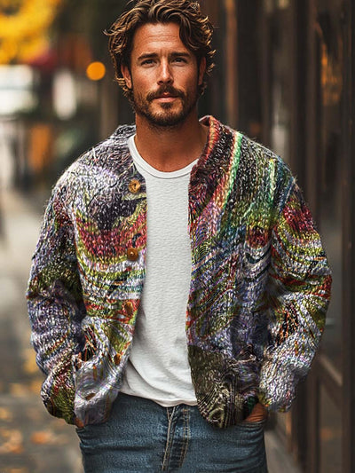 Men's personality fashion versatile digital print casual loose sweater cardigan jacket