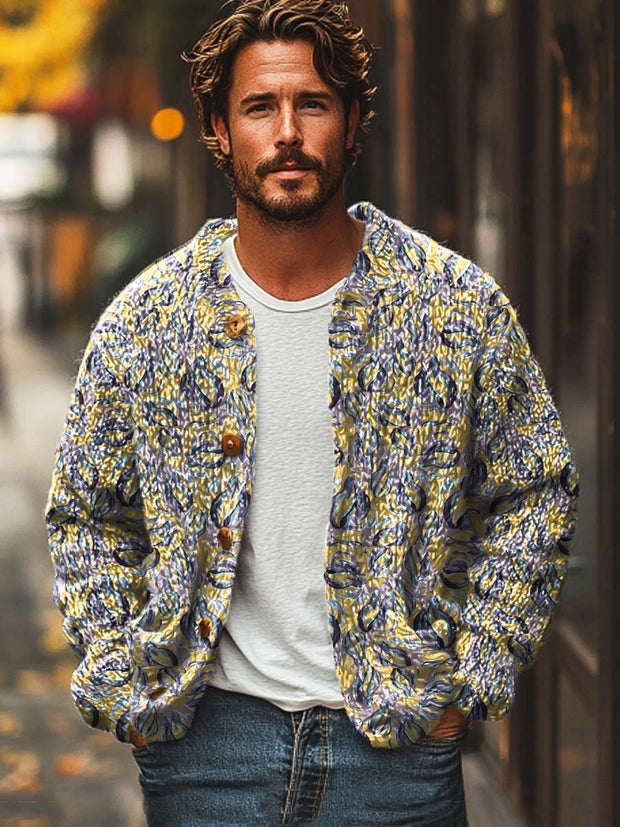 Men's classic floral fashion versatile digitally printed sweater cardigan jacket