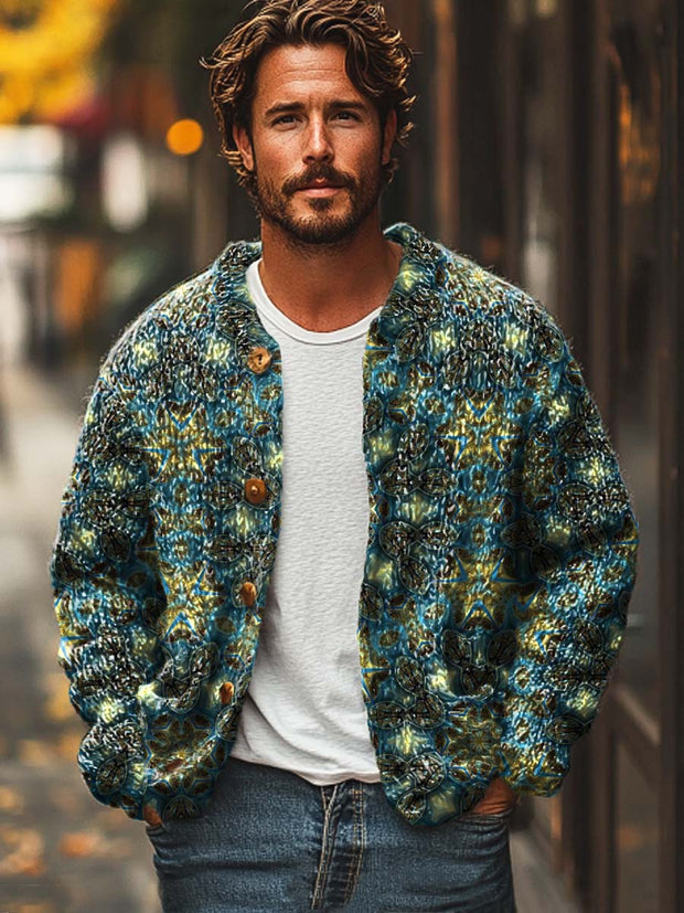 Men's classic retro fashion handsome digital print casual loose sweater cardigan jacket