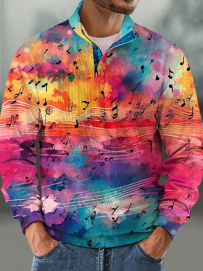 Gentleman Vintage Rainbow Color Swoosh Le Note Art Print Corduroy Stand Up Sweatshirt