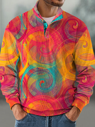 Gentleman Vintage Color Line Swirl Art Print Corduroy Stand Up Sweatshirt