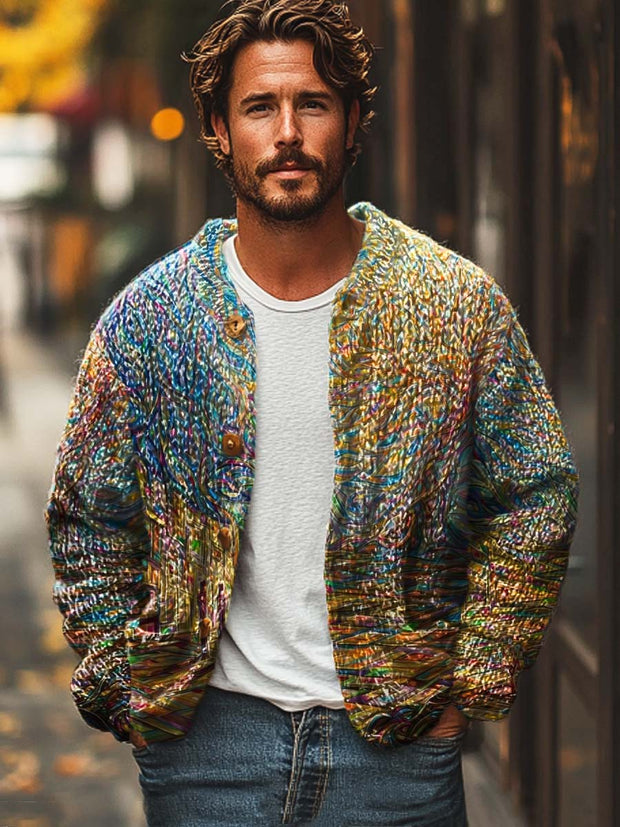 Men's classic fashion versatile digitally printed sweater cardigan jacket