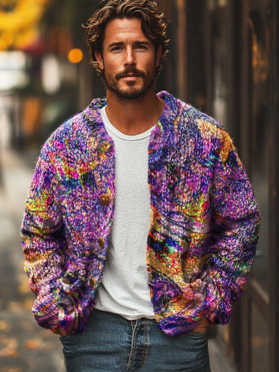 Men's colorful personality fashion digital print sweater cardigan jacket