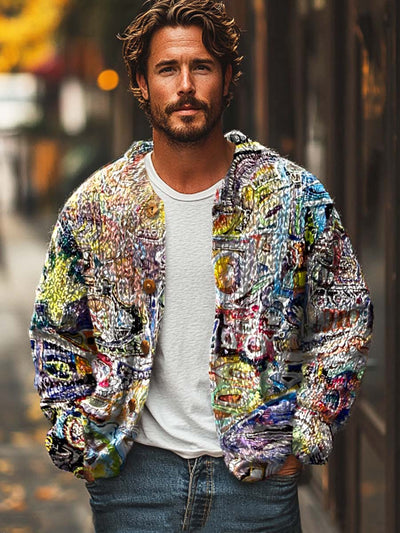 Men's colorful graffiti abstract art fashion digital print sweater cardigan jacket