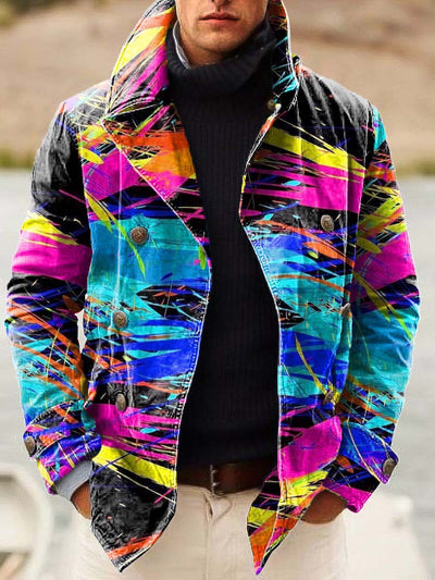 Men's trendy and versatile fashion digitally printed casual double-breasted jacket