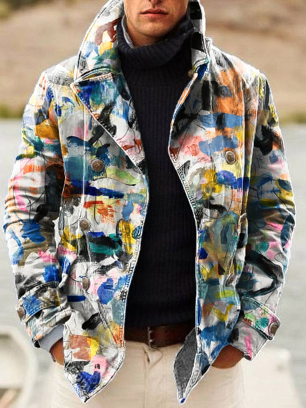 Gentleman Vintage Colorful Graffiti Art Print Lapel Double Breasted Jacket