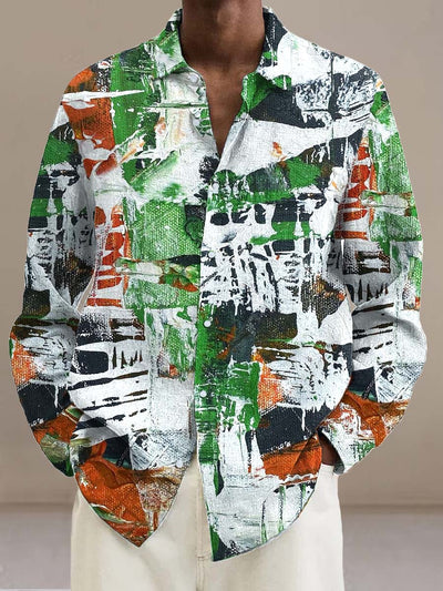 Men's Personality Color Fashion Graffiti Digital Print Long Sleeve Shirt