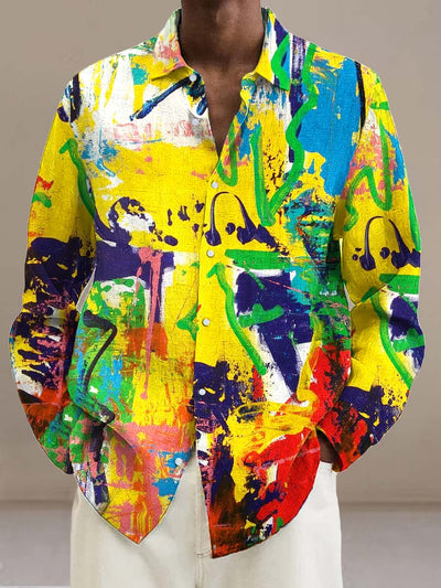 Men's fashion colorful and versatile digitally printed long-sleeved shirt