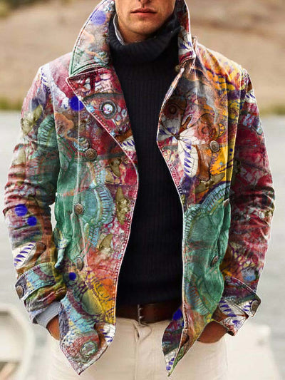 Men's Butterfly Art Fashion Digital Print Casual Double-Breasted Jacket