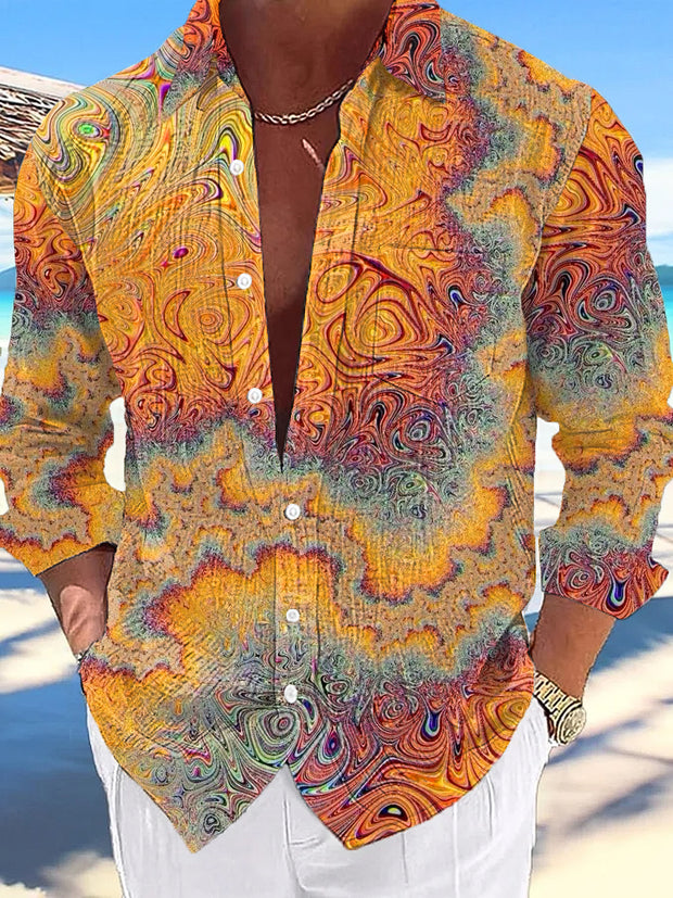 Gentleman's Vintage Color Swirl Textured Long Sleeve Shirt