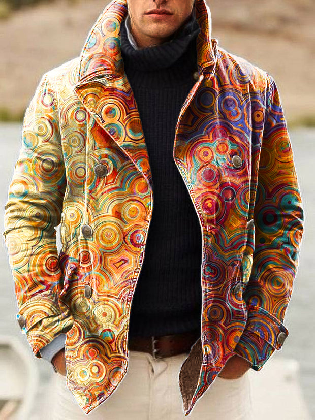 Gentleman Vintage Abstract Gradient Color Art Print Lapel Double Breasted Jacket