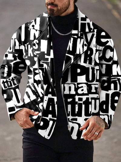 Gentleman Vintage Punk Letter Art Print Lapel Zipper Jacket