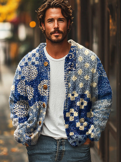 Gentleman Vintage Ethnic Casual Art Print Sweater Cardigan