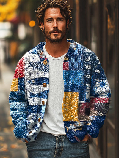 Gentleman Vintage Ethnic Abstract Casual Art Print Sweater Cardigan