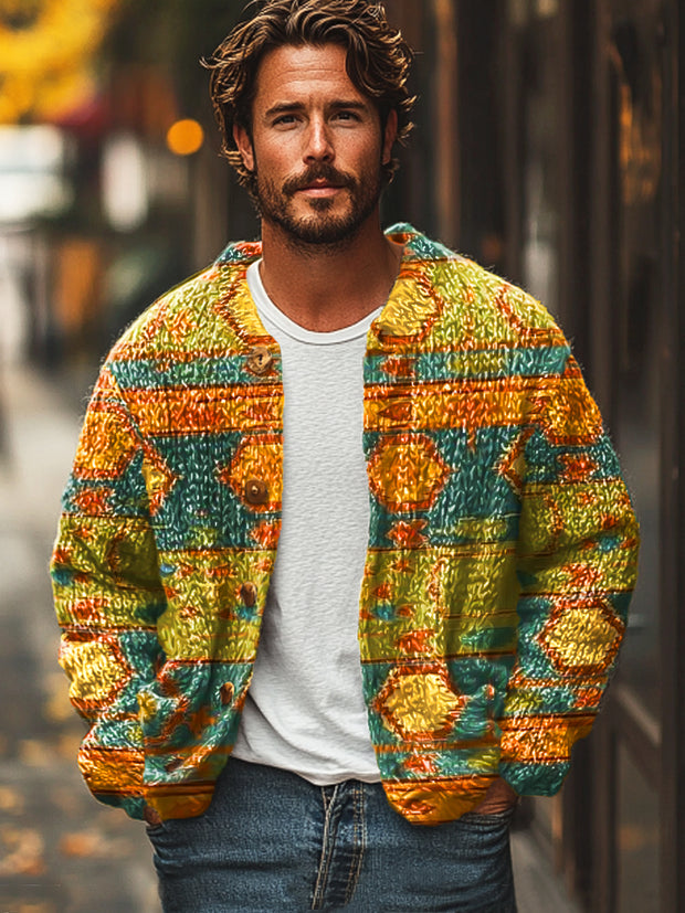 Gentleman Vintage Ethnic Geometric Art Print Sweater Cardigan