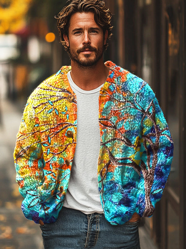 Gentleman Vintage Abstract Colorful Branch Art Print Sweater Cardigan