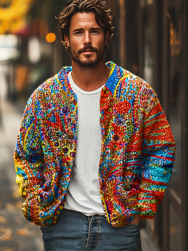 Gentleman Vintage Colorful Abstract Art Print Sweater Cardigan