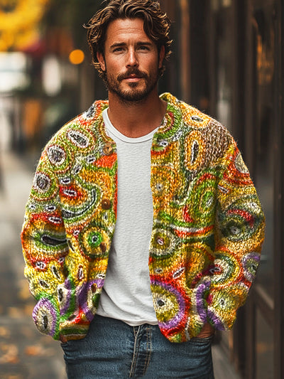 Gentleman Vintage Ethnic Irregular Art Print Sweater Cardigan