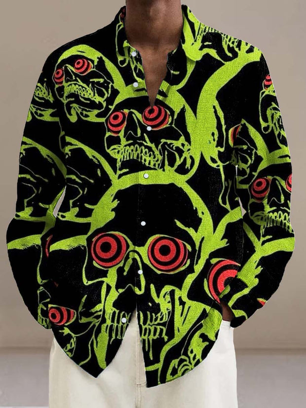 Gentleman cool skull fashion print long sleeve lapel shirt