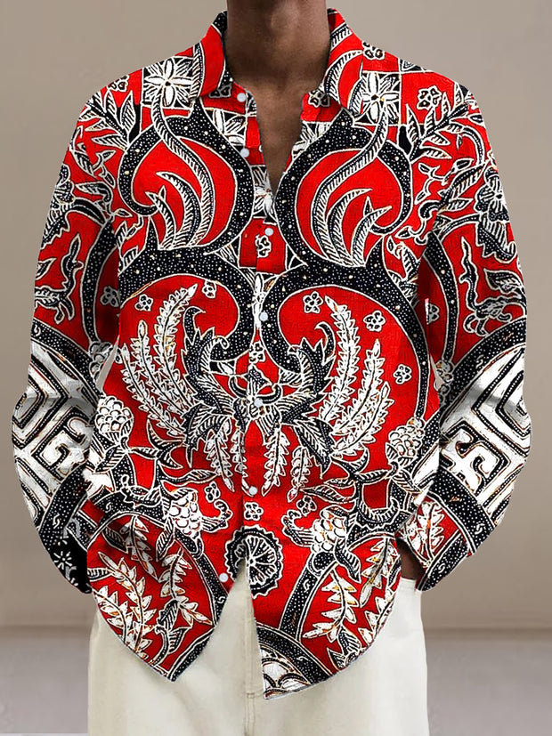 Gentleman Vintage Red Floral Art Print Long Sleeve Shirt